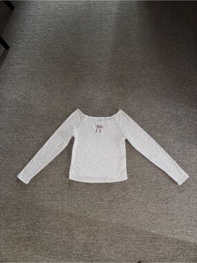 Aeropostale Balletcore Bow Long Sleeve Top Heather Grey Coquette Size S